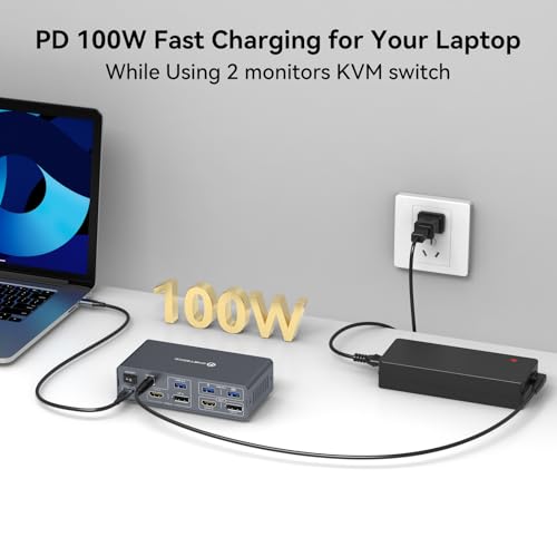 DGYBDFC 13-in-1 KVM Switch KY-US-SW522P-1 4K60Hz HDMI/DP Dual Monitor Docking Station