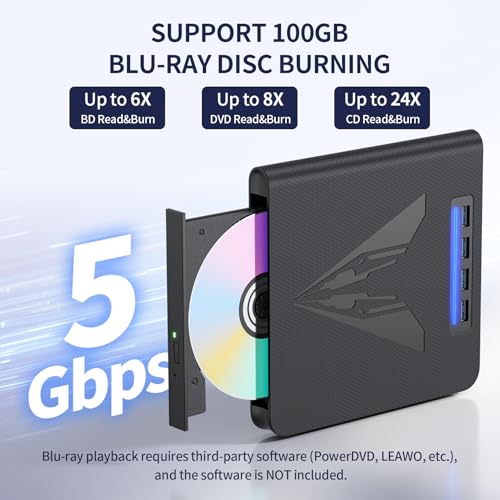 LLMHHKYK External Blu-ray Drive KL001 100GB 8x USB 3.0 Type-A & C