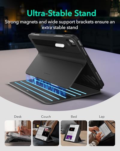 ESR iPad Air 11 Inch Case A3459 M4/M3/M2, iPad Air 5th/4th Gen 10.9 Inch A2588 Case, Adjustable Stand, Black