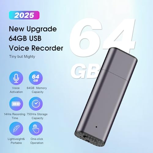 VEVARUN 64GB Digital Voice Recorder Model 0626UL103A USB 750 Hours Recording Noise Cancellation