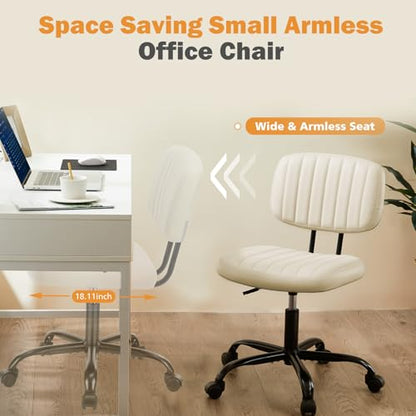 Sweetcrispy 193-WT-2H2 Beige PU Leather Armless Office Desk Chair - Adjustable Height, 250 lbs Maximum Weight Capacity, 360° Swivel