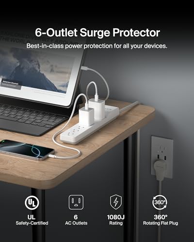 Belkin 6 Outlet Surge Protector BE106000-06R 240 Volts 4800 Amps Surge Protection