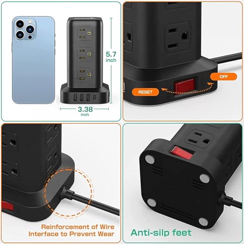SMALLRT 12 Outlets Model ZYC06 Power Strip Tower with 4 USB Ports