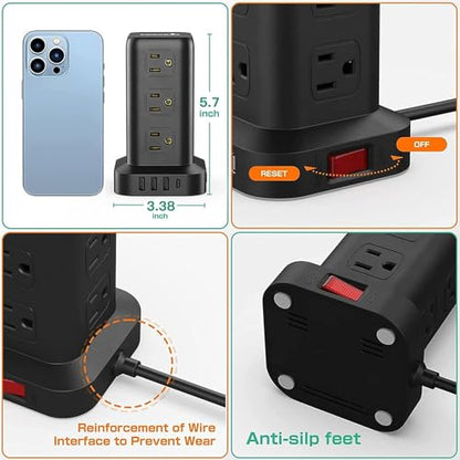 SMALLRT 12 Outlets Model ZYC06 Power Strip Tower with 4 USB Ports