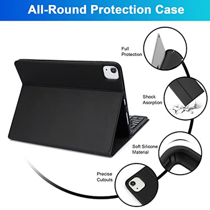 SOPPY 11-inch Keyboard Case with Detachable Wireless Mouse, Bluetooth, Rechargeable, Ambidextrous, Black