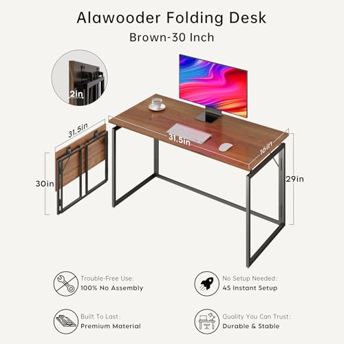 alawooder 31.5" FD-30-BN Engineered Wood Small Foldable Desk for Home Office and Study