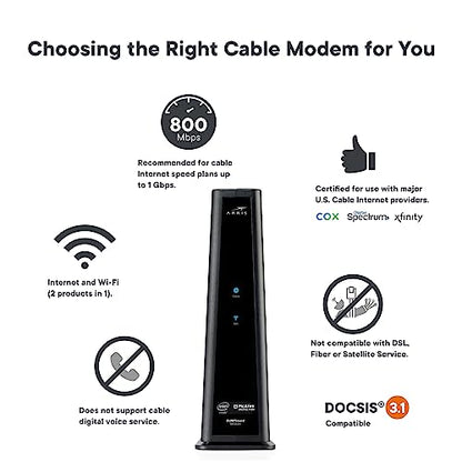ARRIS SBG8300-RB Cable Modem Router Combo DOCSIS 3.1 Gigabit, AC2350 Dual Band Wi-Fi, 4 Ethernet Ports, Maximum Downstream/Upstream Data Rate 1 Gbps