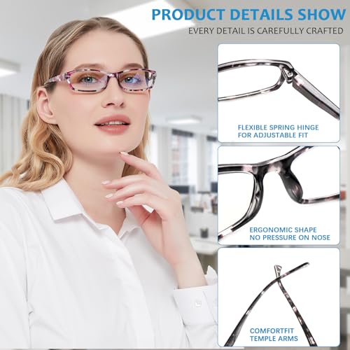 VIDEBLA 5 Count Reading Glasses 54mm Lens Width Polycarbonate Adjustable Full Rim Floral Rectangular