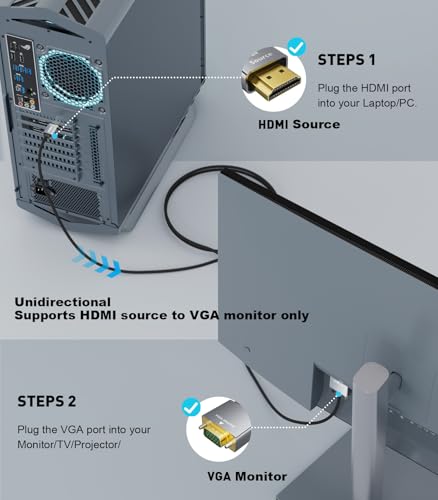SWITCHFLUX 6 Feet HDMI to VGA Adapter Cable - 1080P@60Hz Resolution