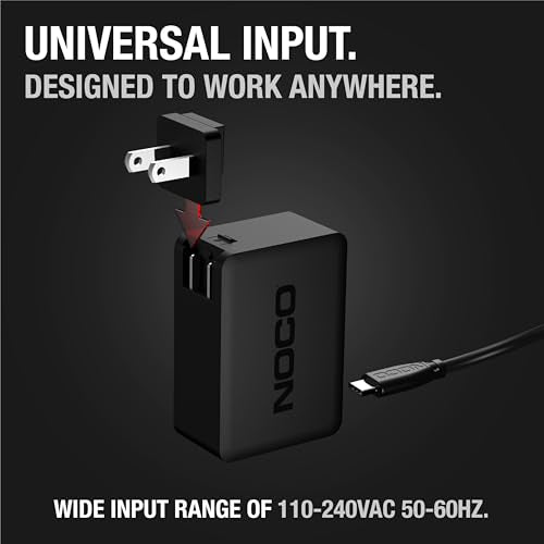 NOCO 65W U65 USB-C Charger, 110-240VAC, 50-60Hz, 2 Amps, Wall Mount, Type A/C/G/I, 1 Port