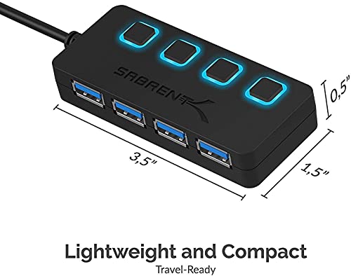 SABRENT 4 Port USB 3.0 Hub with Individual LED Power Switches HB-UMP3