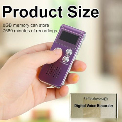 Tellegloww 8GB Digital Voice Recorder QMF-Tellegloww-334 USB Rechargeable Microphone