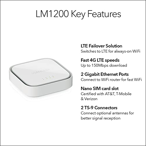 NETGEAR 4G LTE Broadband Modem LM1200 with Dual-Band Frequency, 150 Mbps Data Transfer Rate, Ethernet Connectivity