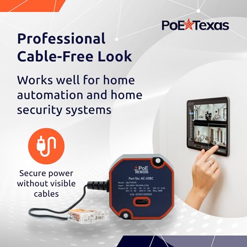 PoE Texas USB Type C Power Adapter - Model ZQ-P3020C, 30 Watts Output - In-Wall Mountable Power Source for Tablets