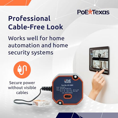 PoE Texas USB Type C Power Adapter - Model ZQ-P3020C, 30 Watts Output - In-Wall Mountable Power Source for Tablets