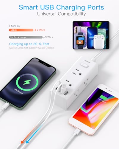 One Beat 10 Ft Extension Cord 6 Outlets 4 USB Ports Surge Protection Model US-OB6W3CR-10FT