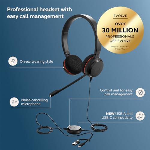Jabra 4999-829-289-01 Evolve 20 Wired Headset Dual-Ear USB-C/A