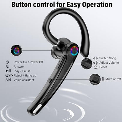 Atheewon U8 Bluetooth Headset V5.4 Wireless Earpiece with Noise Cancelling Dual Microphone