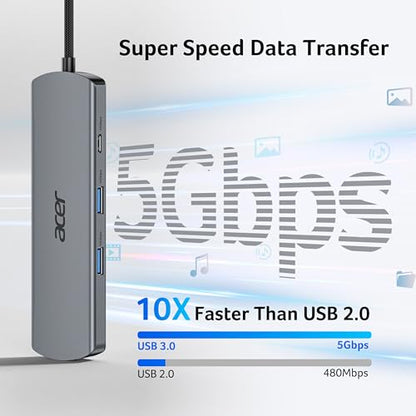 Acer 5.28" L x 1.38" W x 0.55" H ODK5D0 USB C Hub USB 3.0 to HDMI 4K Ethernet Ethernet Port Multiport Adapter