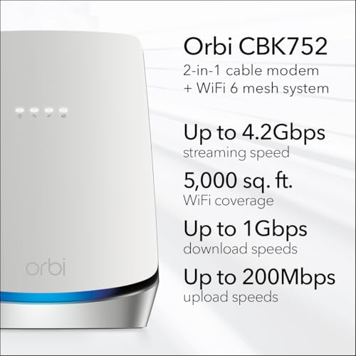 NETGEAR CBK752-100NAS Tri-Band Wi-Fi 6 Wireless Router with Integrated Cable Modem 1 Gbps Data Transfer Rate DOCSIS 3.1