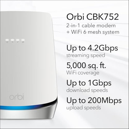 NETGEAR CBK752-100NAS Tri-Band Wi-Fi 6 Wireless Router with Integrated Cable Modem 1 Gbps Data Transfer Rate DOCSIS 3.1