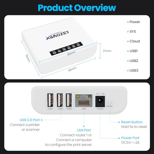 xiiaozet 3.94 x 2.76 x 1.18 inches LK300EW Network USB Print Server