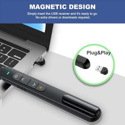 QUI Wireless Presenter BK600 Ergonomic 328 ft USB Remote Clicker with 6 Buttons