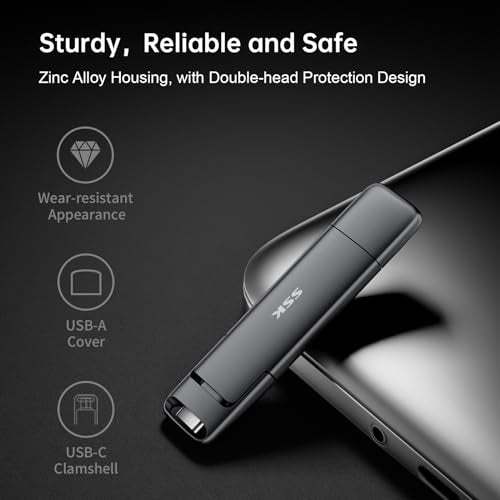 SSK 128GB SD301 External Solid State Drive USB 3.0 550 MB/s Compact Dual USB Connector Flash Drive