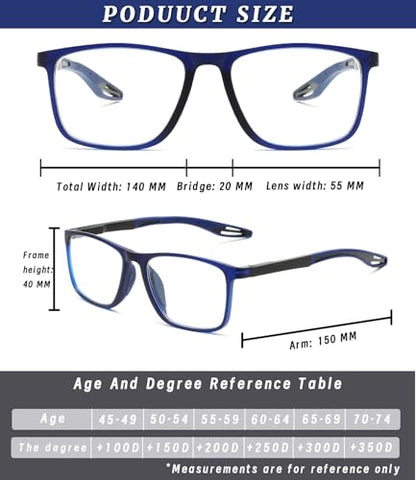 Hubeye 55mm Plastic Frame Photochromic Progressives UV400 Navy Blue Reading Glasses