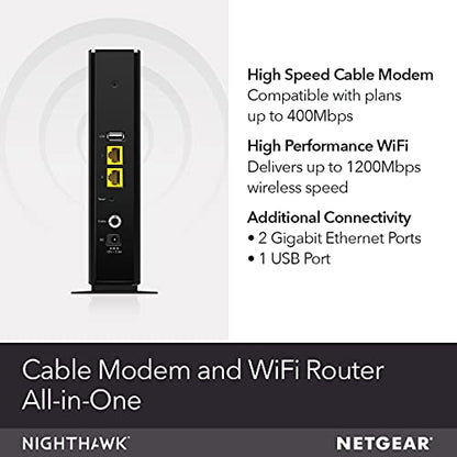 NETGEAR C6230 Cable Modem/Wireless Router AC1200 Dual-Band 2.4GHz/5GHz DOCSIS 3.0 Modem