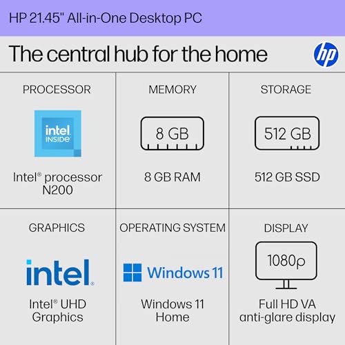 HP 21.45 inch All-in-One Desktop PC, 1920x1080, Intel N200, 8GB DDR5, 512GB PCIe SSD, Windows 11 Home, Cashmere White, Model B9KP6AA#ABA