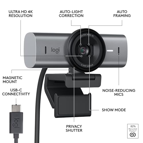 Logitech 5.5"x5.5" Model 960-001545 4K UHD Webcam USB
