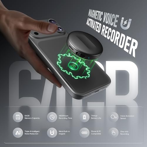 Yigeliter 64GB yshx-0410 USB Voice Recorder 4800 Hours Battery Life Noise Cancellation