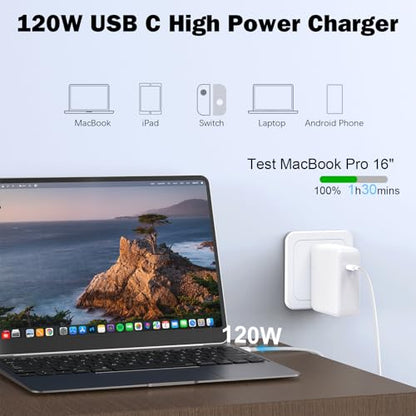 Basickaws 120W USB Type C Charger PD-120W for MacBook Pro/Air, Tablets, Laptops, Smartphones