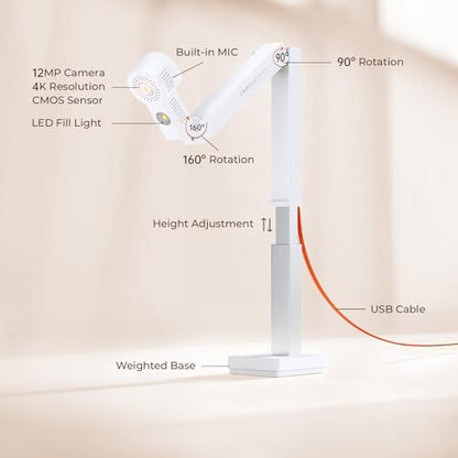 CZUR 12MP Document Camera Model FC1005 1080p Continuous Shooting Speed 60 FPS White