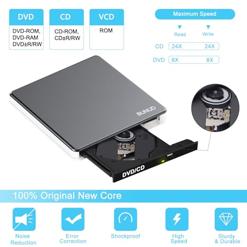 BUNUD 5.91" x 5.91" x 0.7" Model 726133312451 USB 2.0 USB 3.0 Type C External Optical Drive