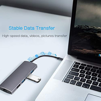 GECENinov 6IN1 HD-T07 USB C Hub Ethernet 4K HDMI 1000Mbps Adapter