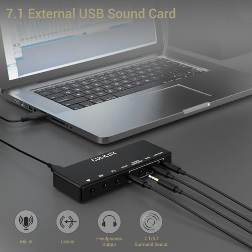 Cubilux 7.1 USB Surround Sound Card 384KHz USB A External Sound Card for Laptop PC