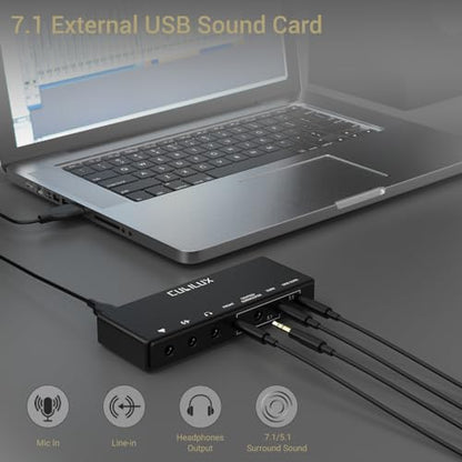Cubilux 7.1 USB Surround Sound Card 384KHz USB A External Sound Card for Laptop PC