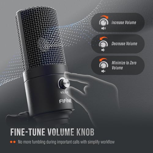 FIFINE K669B USB Type-C Condenser Microphone, 20 Hz - 20 kHz Frequency Response, Unidirectional Audio, 1 Channel, 78 dB Signal-to-Noise Ratio
