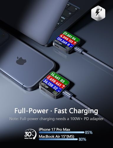 LISEN 6.6 Feet USB C to USB C Cable 240W Charging Type C Charger Fast Charging 2 Pack
