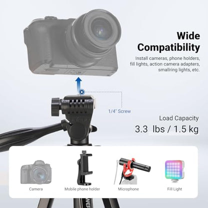 NEEWER 57.5 Inches TP53 Black Aluminum Tripod