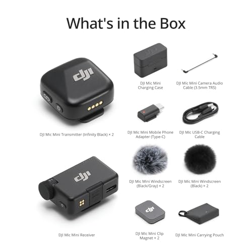 DJI Mic Mini 2 TX 1 RX USB Type-C Omnidirectional Microphone, 20 Hz - 20,000 Hz Frequency Response