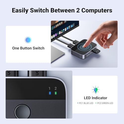 UGREEN 2-Port USB 3.0 Switch 2 Amps 5 Volts Manual Normally Open USB Switcher Button Model 35313