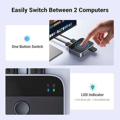 UGREEN 2-Port USB 3.0 Switch 2 Amps 5 Volts Manual Normally Open USB Switcher Button Model 35313