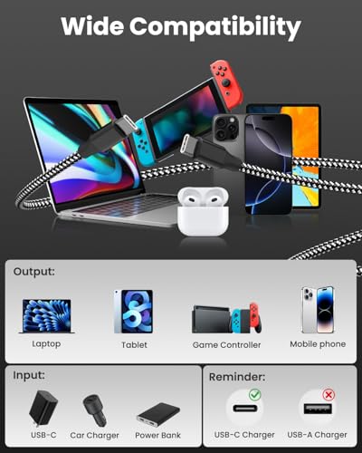Bkayp 10ft USB C to USB C Cable 60W Power Delivery 3-Pack Fast Charging