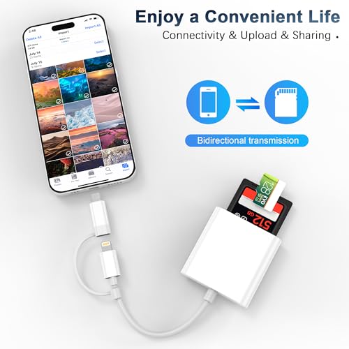 DCNETWORK SD Card Reader Dual Connector 2 Slot USB Type C Lightning Compact White