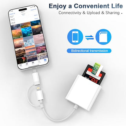 DCNETWORK SD Card Reader Dual Connector 2 Slot USB Type C Lightning Compact White