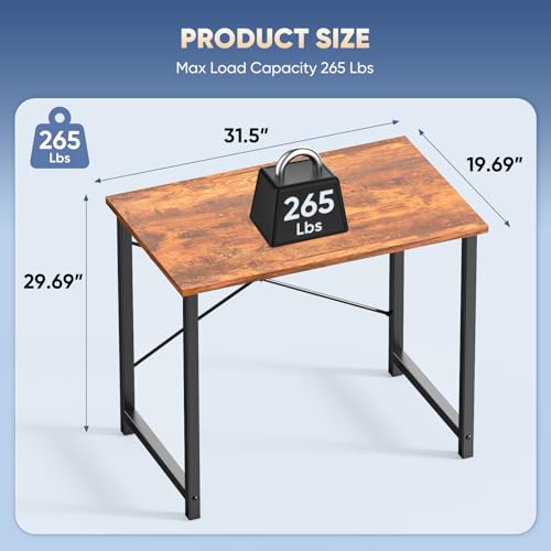 DUMOS 32 Inch DUYM-GDZ-31RT Rectangular Writing Desk, Walnut Finish, Metal Frame, Compact Design for Home Office