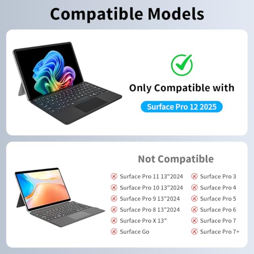 Sooguard 12-inch Surface Pro Keyboard Model: Surface Pro 12 Keyboard Bluetooth Wireless with Backlit Features
